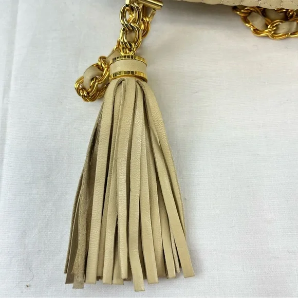 Bally Lambskin Leather Quilted Crossbody Bag with Gold Tone Chain in Cream - Picture 11 of 16